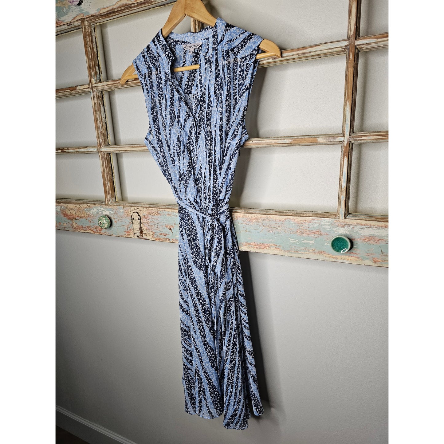 Nanette Lepore Blue Metallic Floral Sleeveless Shear Dress Size 6