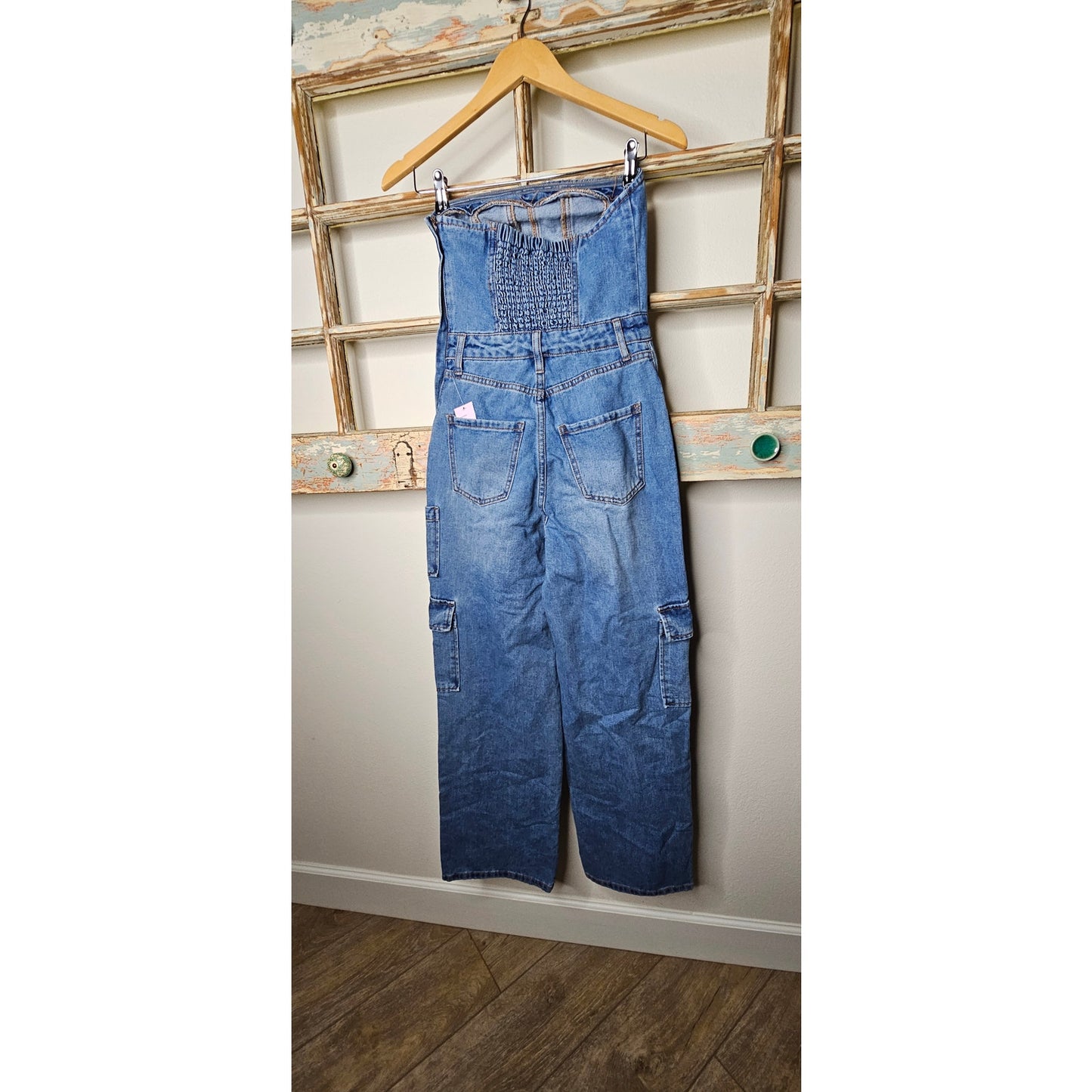 NWT Denim Strapless Bustier Jumper Cargo Style Pants Size XXS