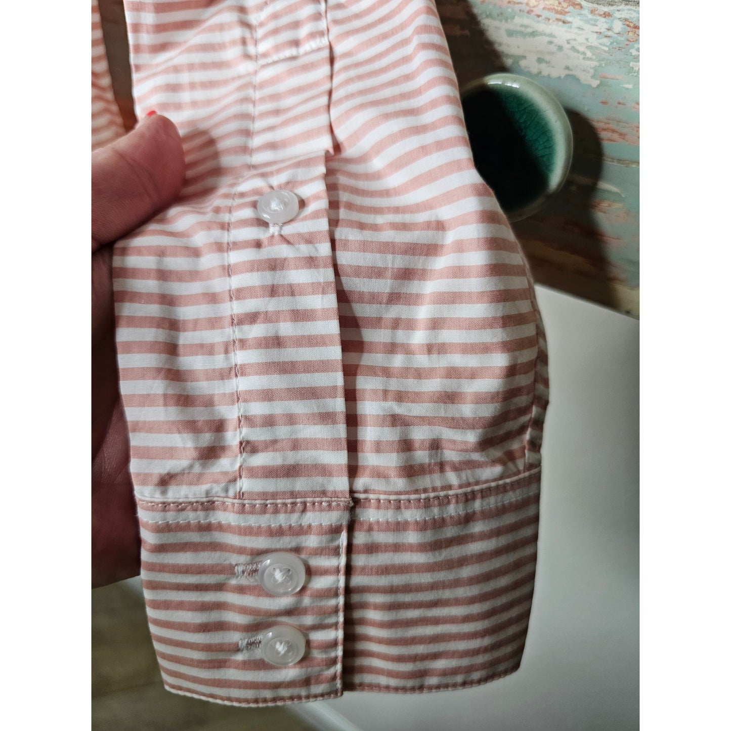 Garnet Hill Organic Pina Striped Button Up Long Sleeve Ladies Size 8