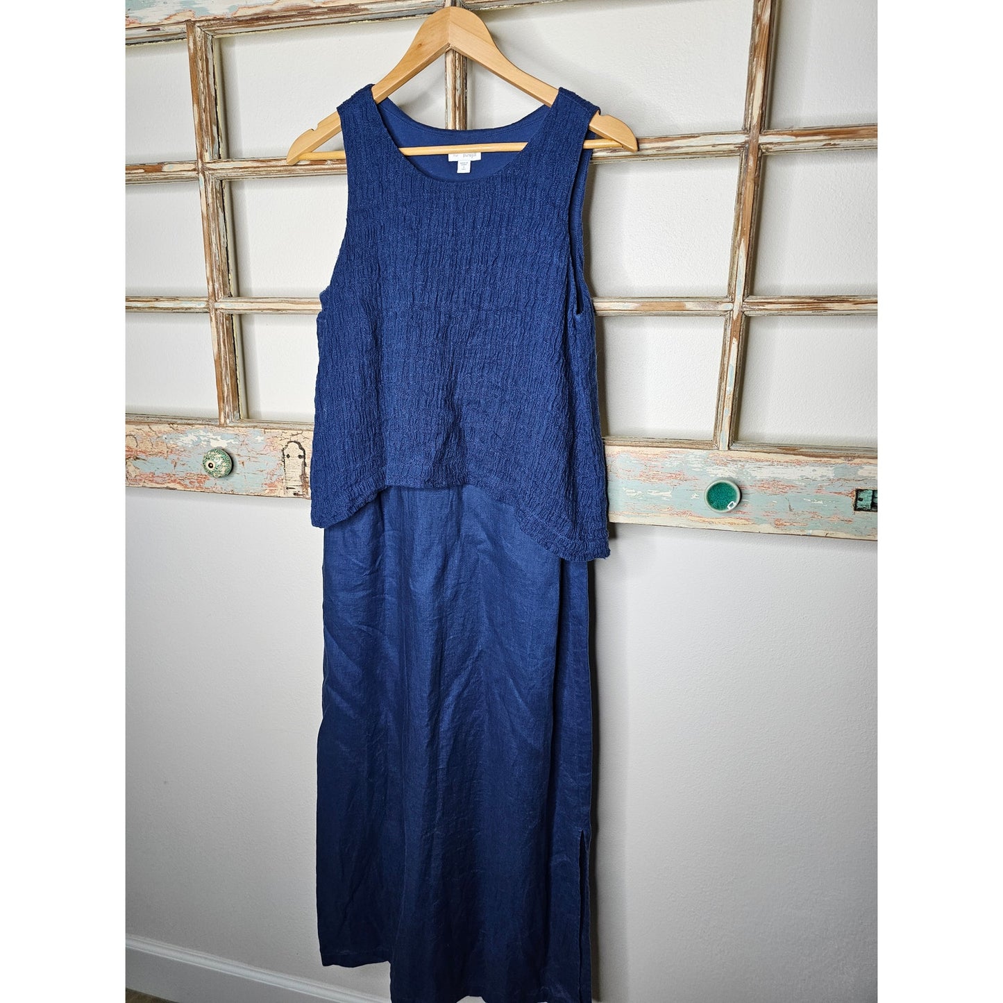 Vintage Linen Pure Jill Blue Midi Sleeveless Dress Ladies Size Small
