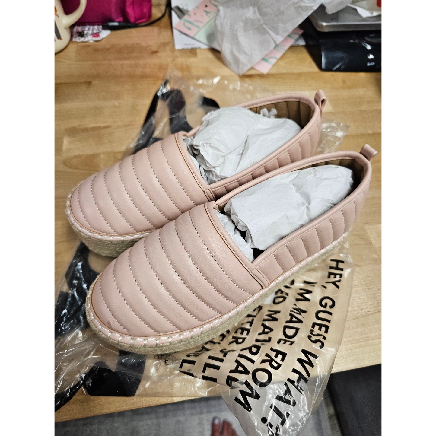 NWT ASOS Design Jack Quilted Flatform Pink Espadrilles Womens Size 6