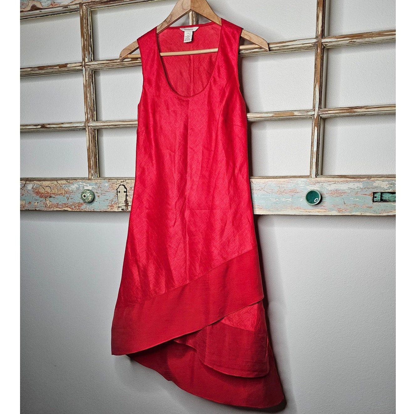 Sundance Red Midi Linen/ Silk Asymmetrical Sleeveless Dress Size Small