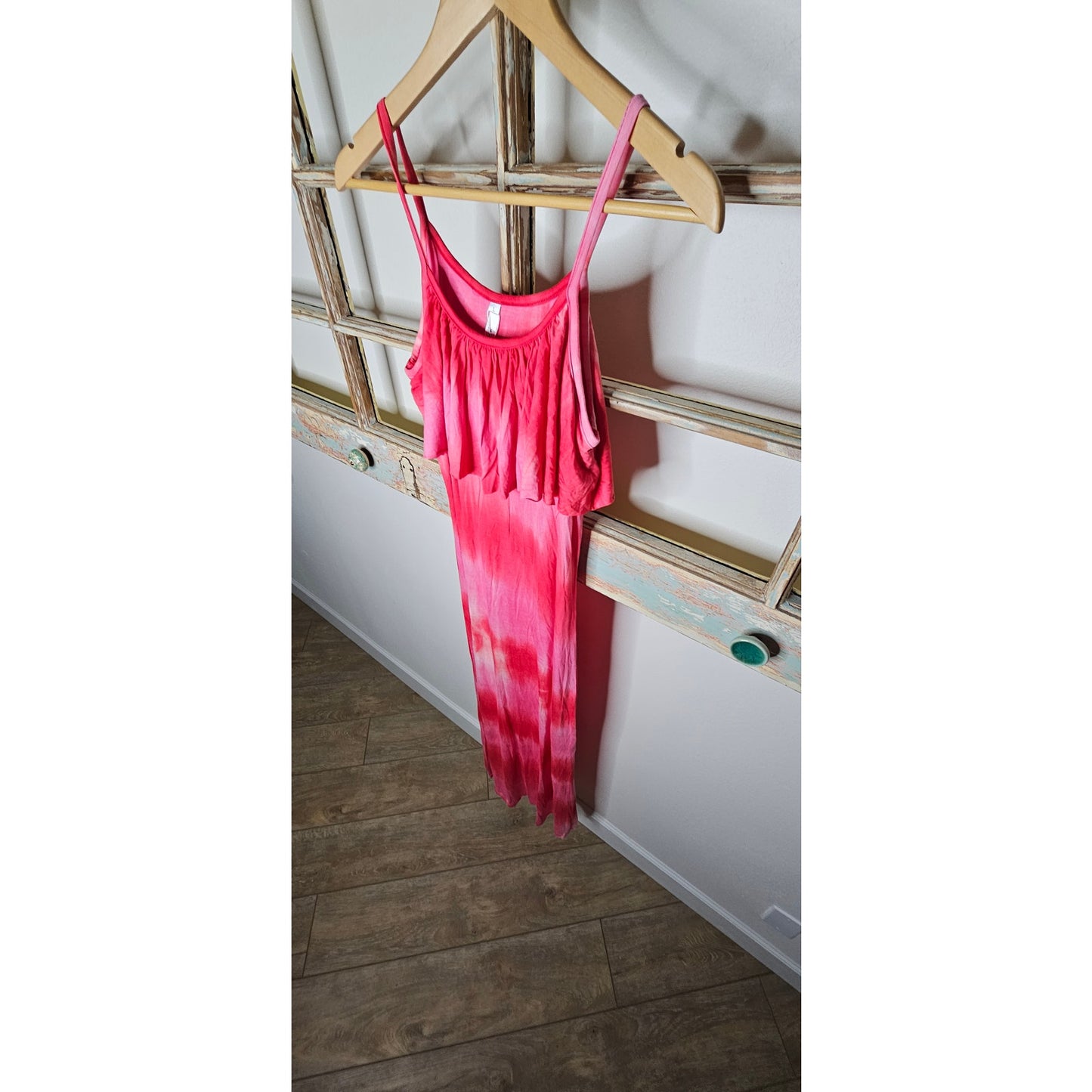 NWT White Mark Red/ Pink Tie Dye Spaghetti Strap Maxi Dress Size Large