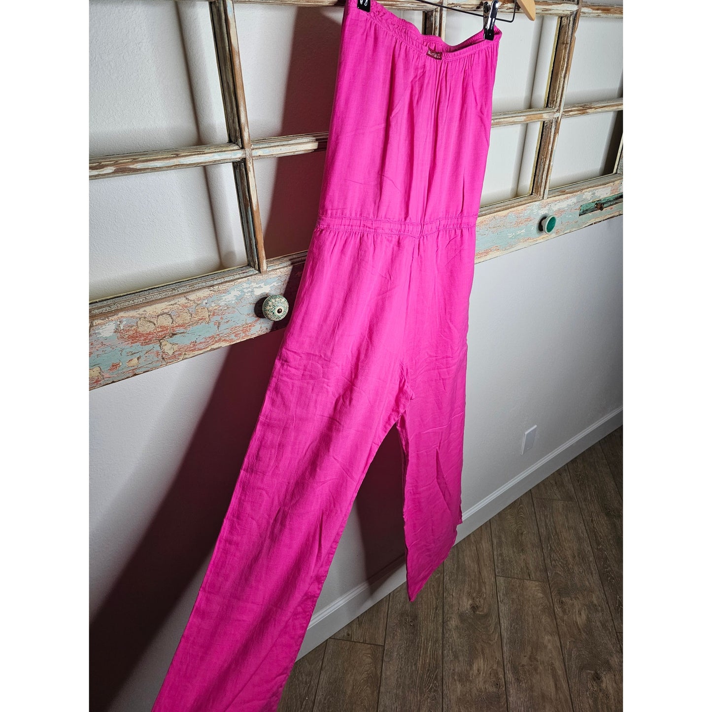 Hot Pink Strapless Drawstring Wide Leg Jumpsuit Ladies size XS