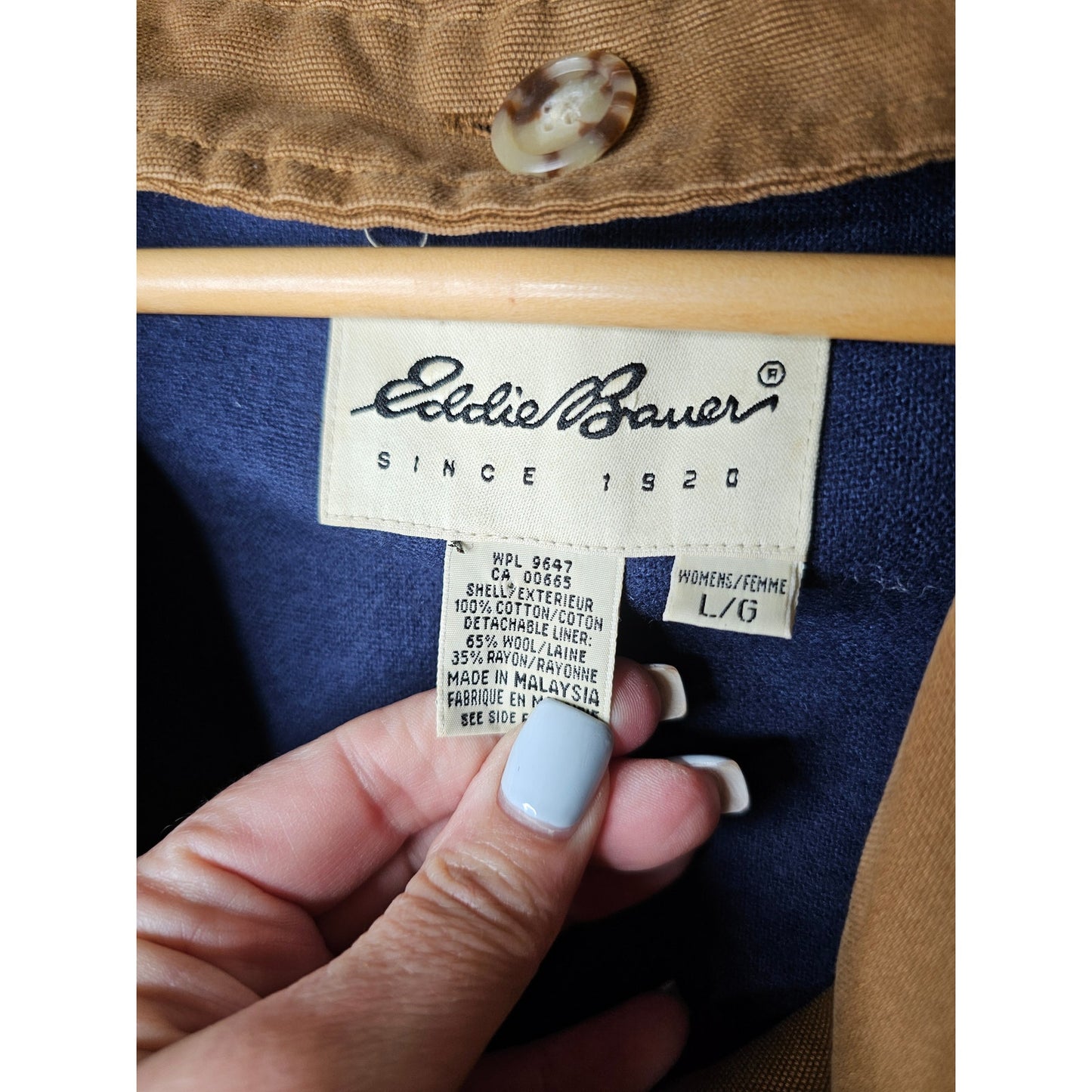 Vintage Eddie Bauer Ladies Khaki Peacoat with Wool removable Lining size Large