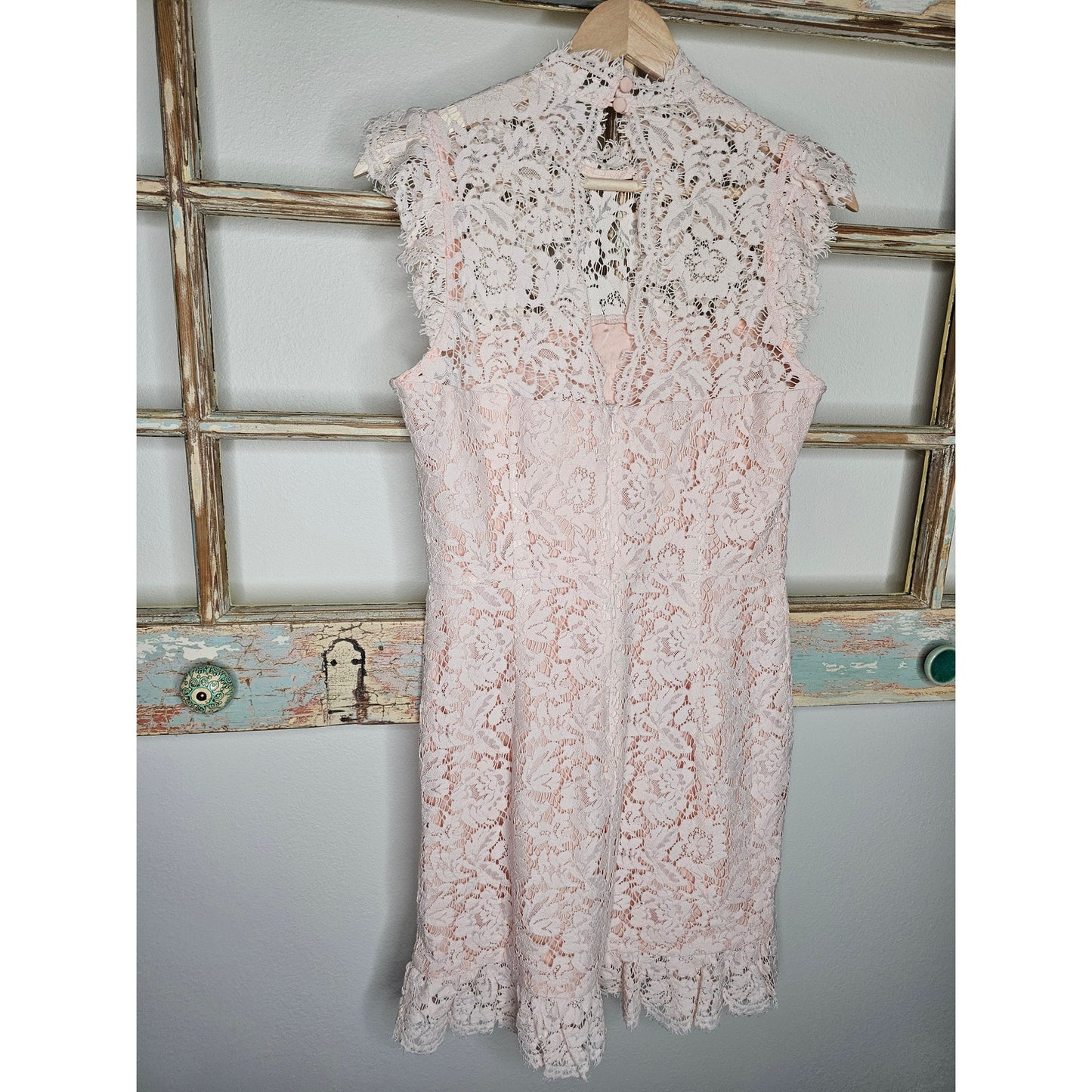 Eyelash Lace Mini Dress W Keyhole Back in Peach By Aijek Ladies 3 / size 10