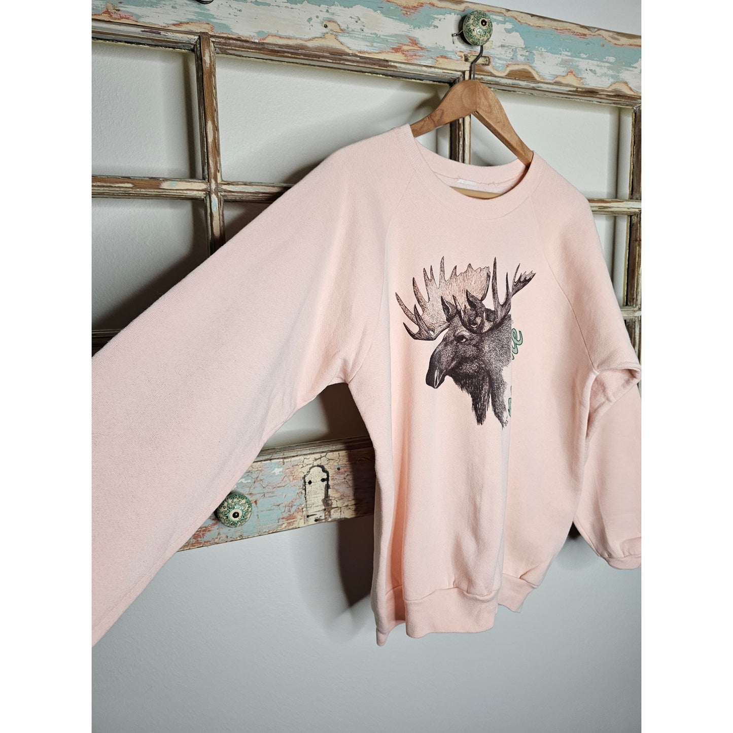 Vintage Maine Moose Peach Sweatshirt 1990 Ladies size XL