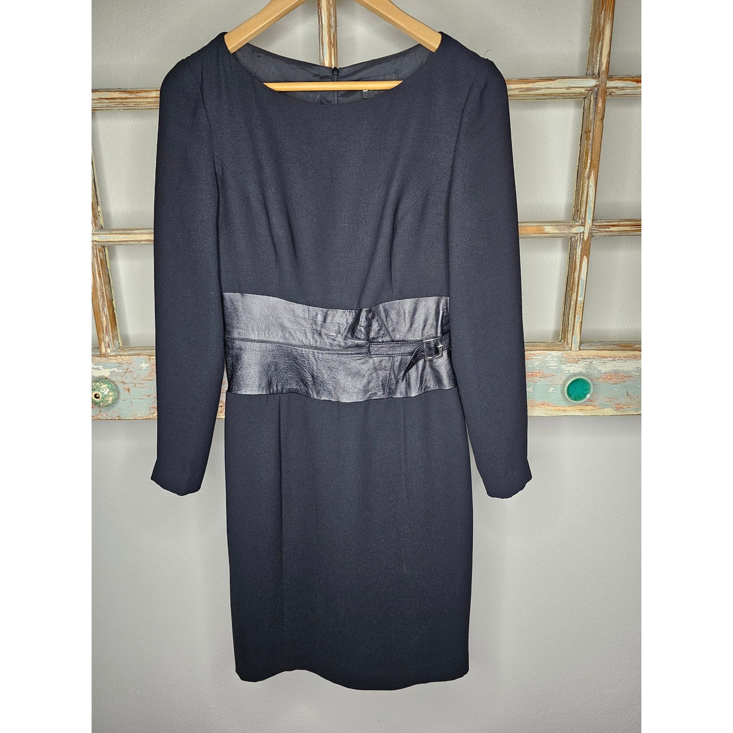 Vintage Shani Black Dress with Leather Midsection Ladies size 4