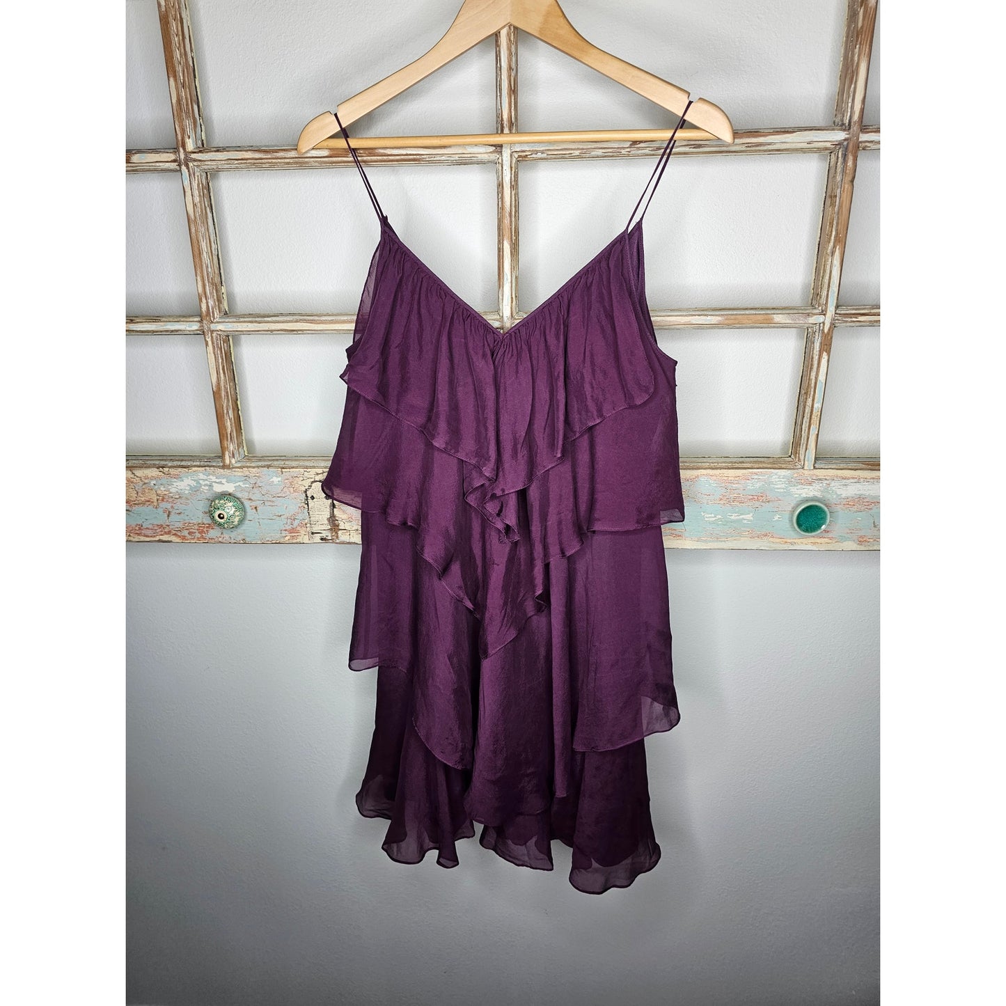 Rebecca Taylor Lined 100% Silk Spaghetti Strap Tiered Dress Size 6