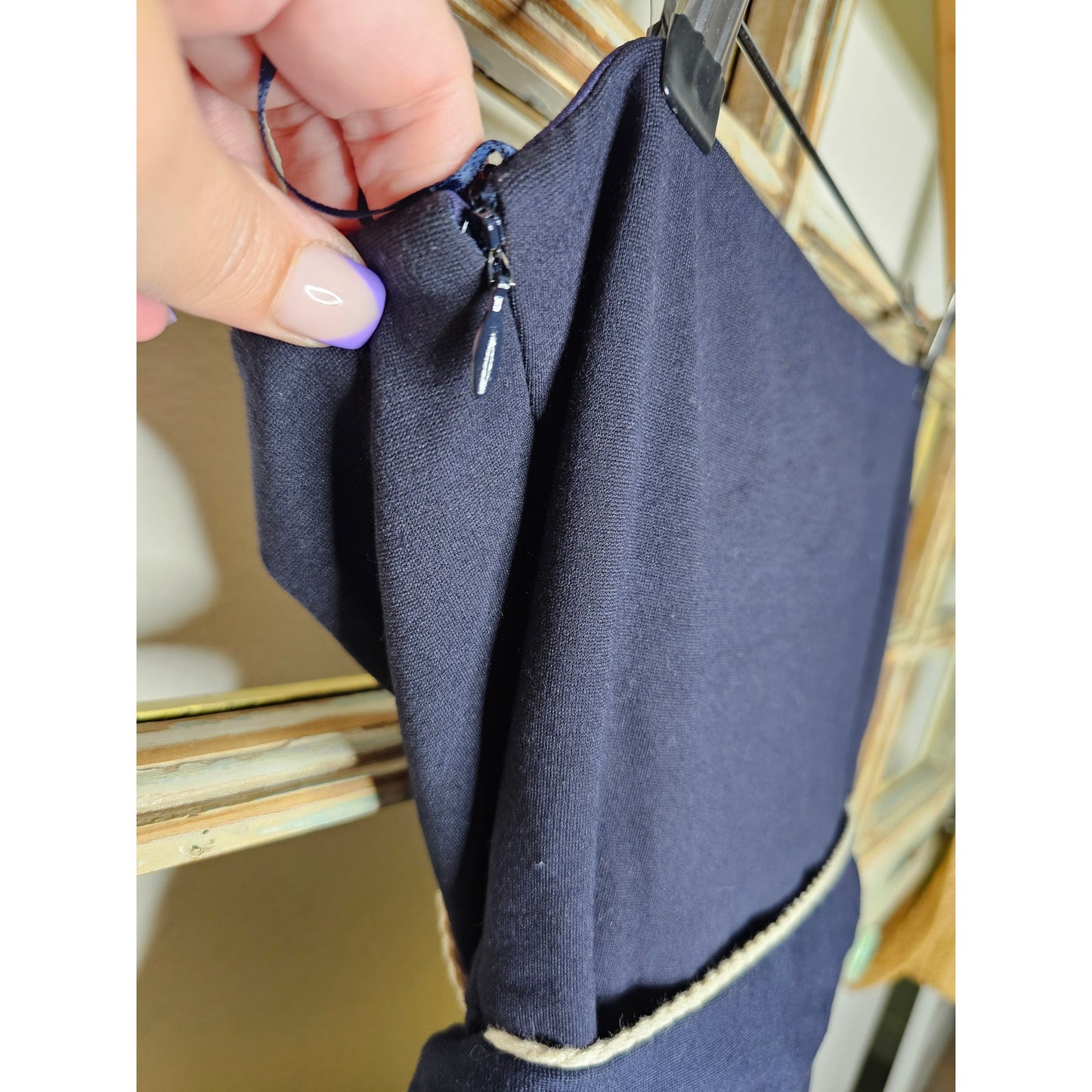 Eva Franco Halter Navy/ White Cocktail Dress Self Tie Belt Size 0