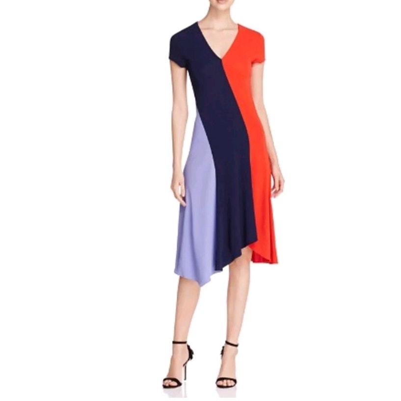 Tory Burch Walden Asymmetrical Color block Midi Dress Ladies Size Small