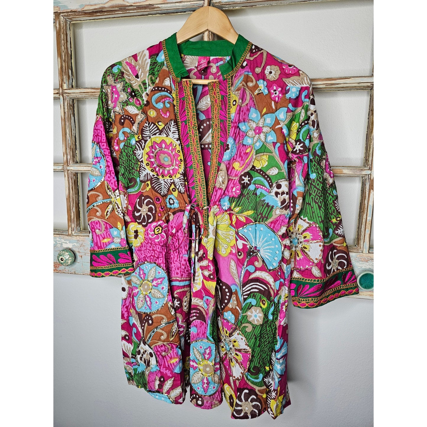 Sandy Starkman Embellished Boho Tunic Top Embroidered Ladies Size Small
