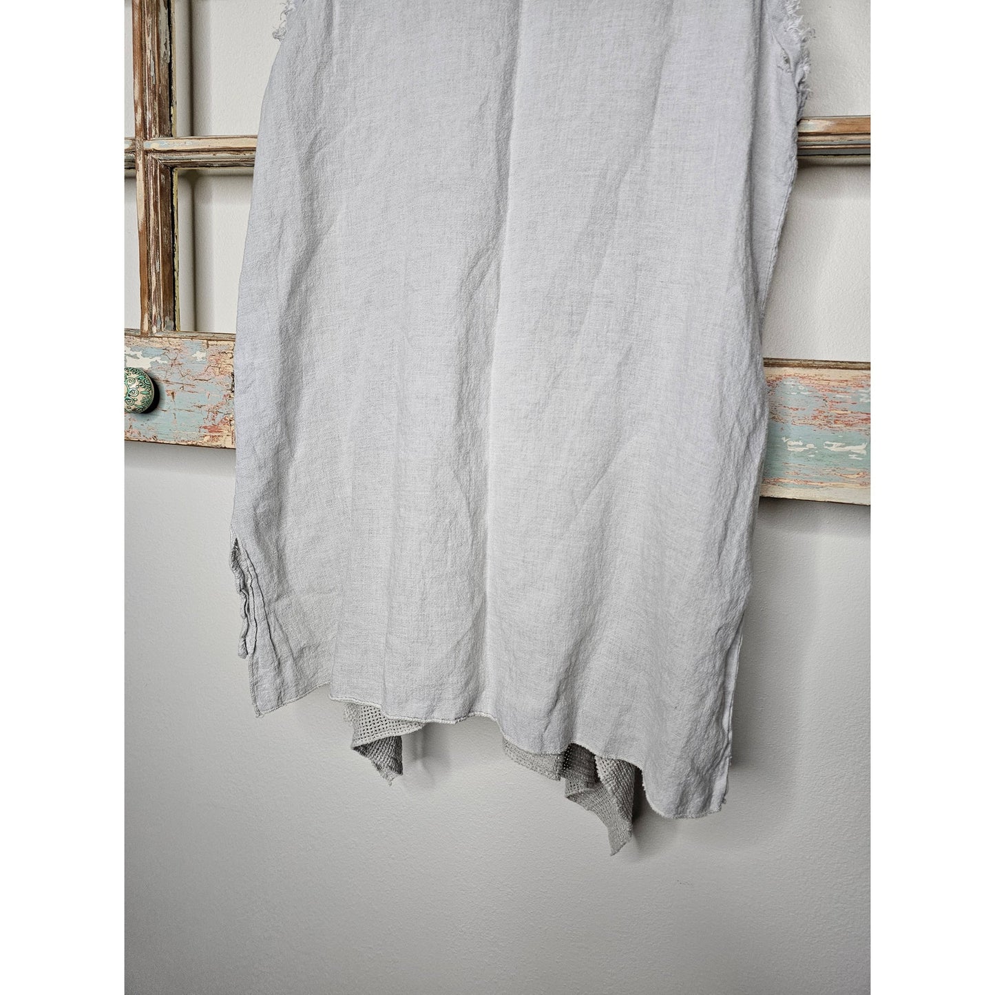 Tempo Paris Linen High Low Embroidered Frayed Edge Tank Top Size Large
