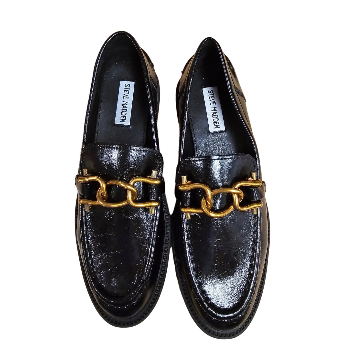NWOB Black Leather Steve Madden Kalon Loafers with bit accents size 9