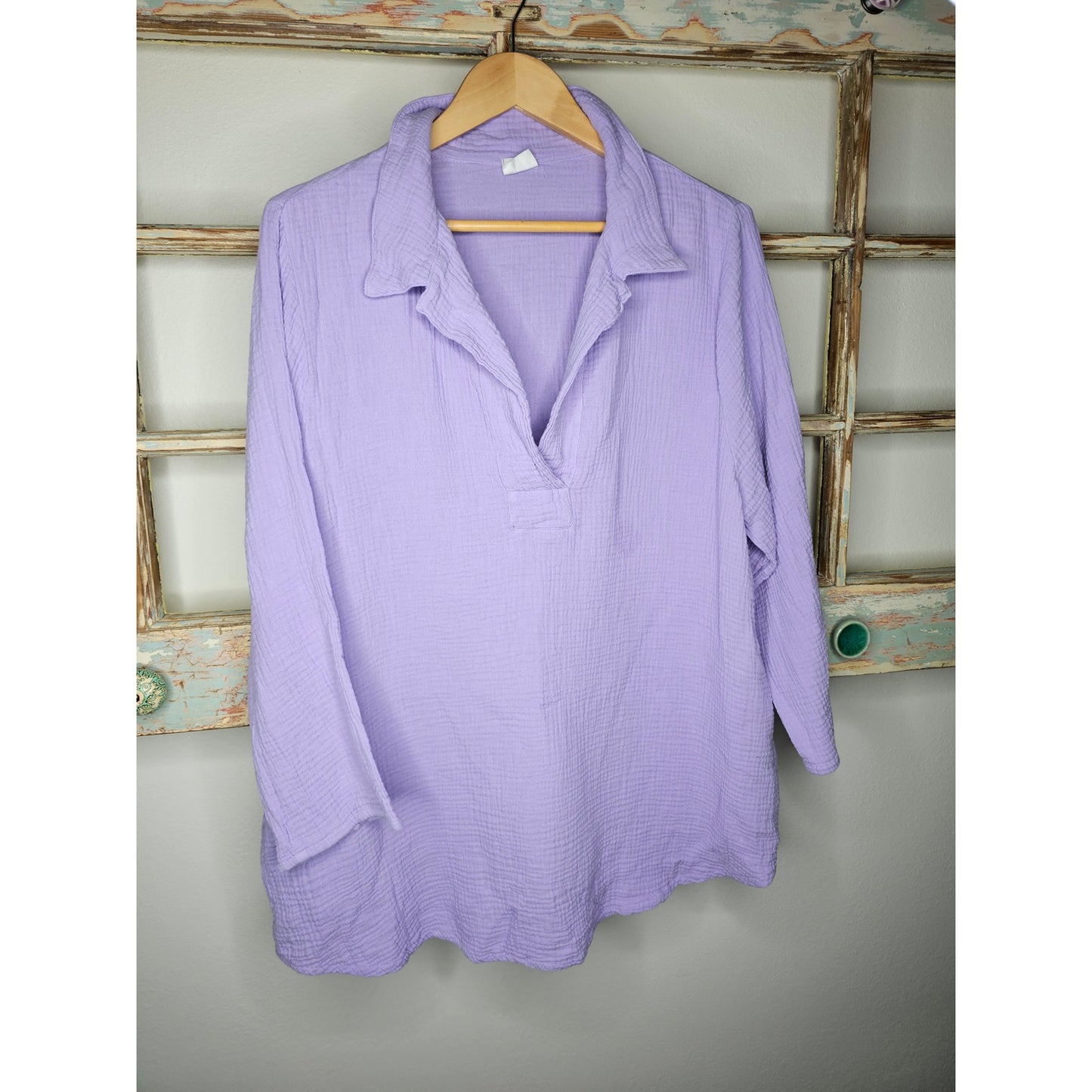Et' Lois Cotton Purple Gauzy pullover Ladies size Large