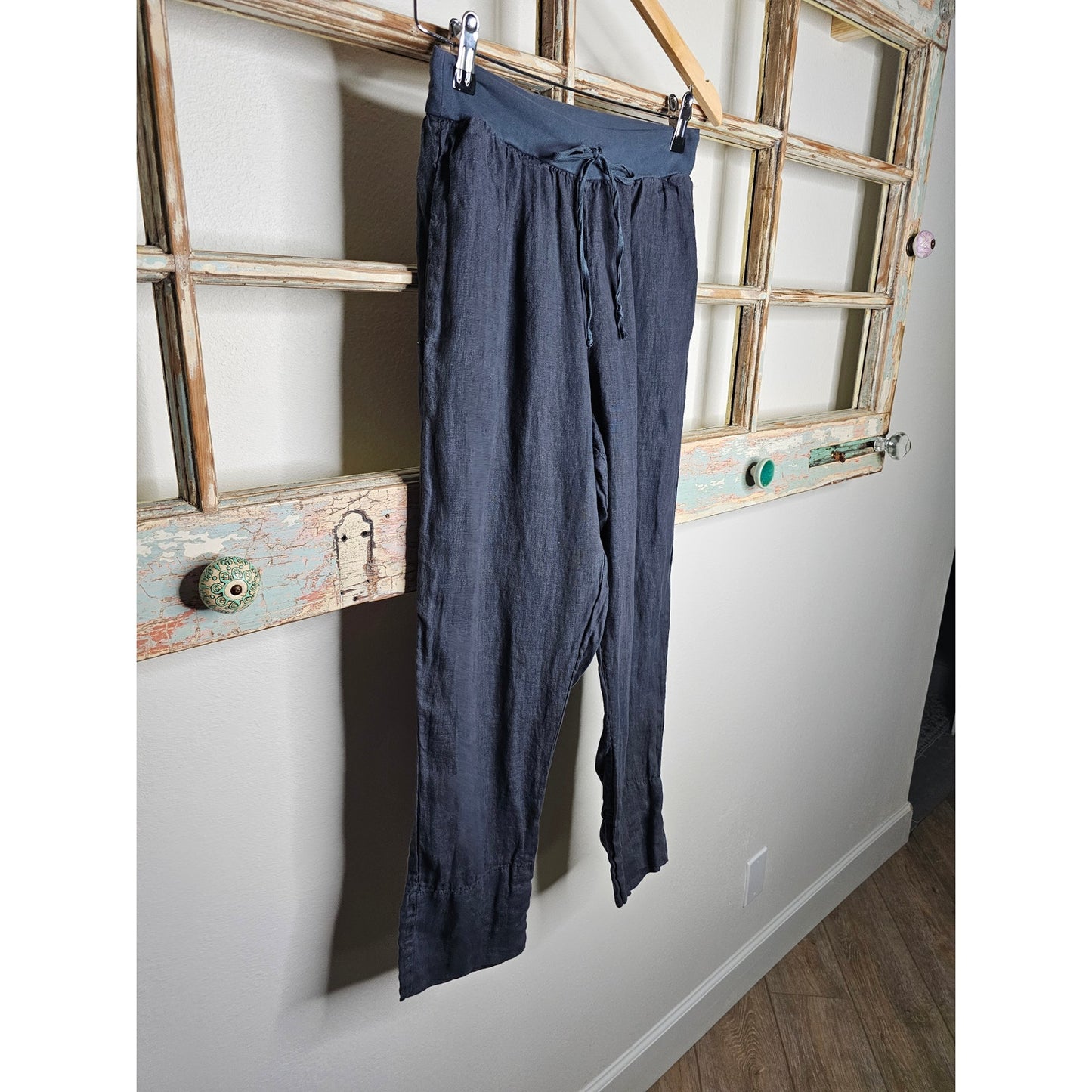 Flax Linen Dark Grey Classic Slimmer Fit Pants Ladies Size Small