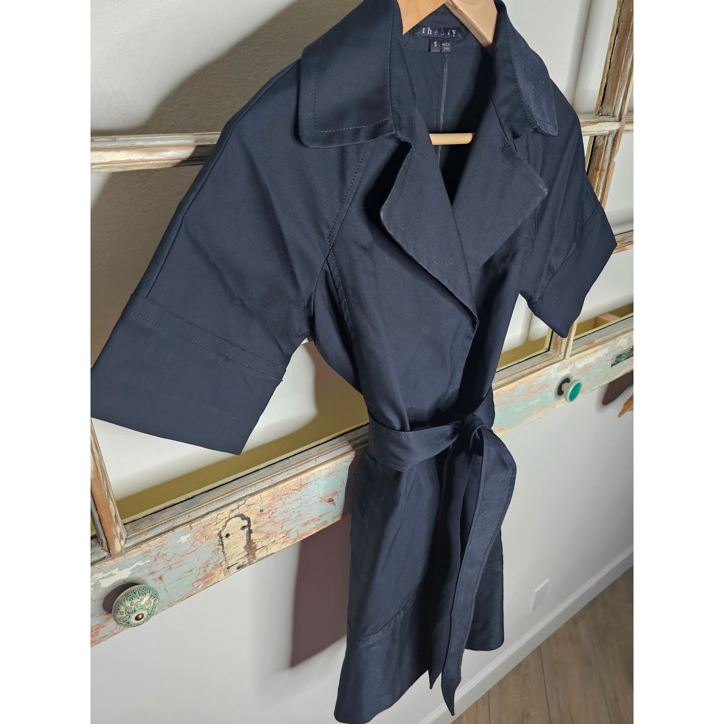 Theory Black Collared Trech Tailored Coat Dress Ladies size Small