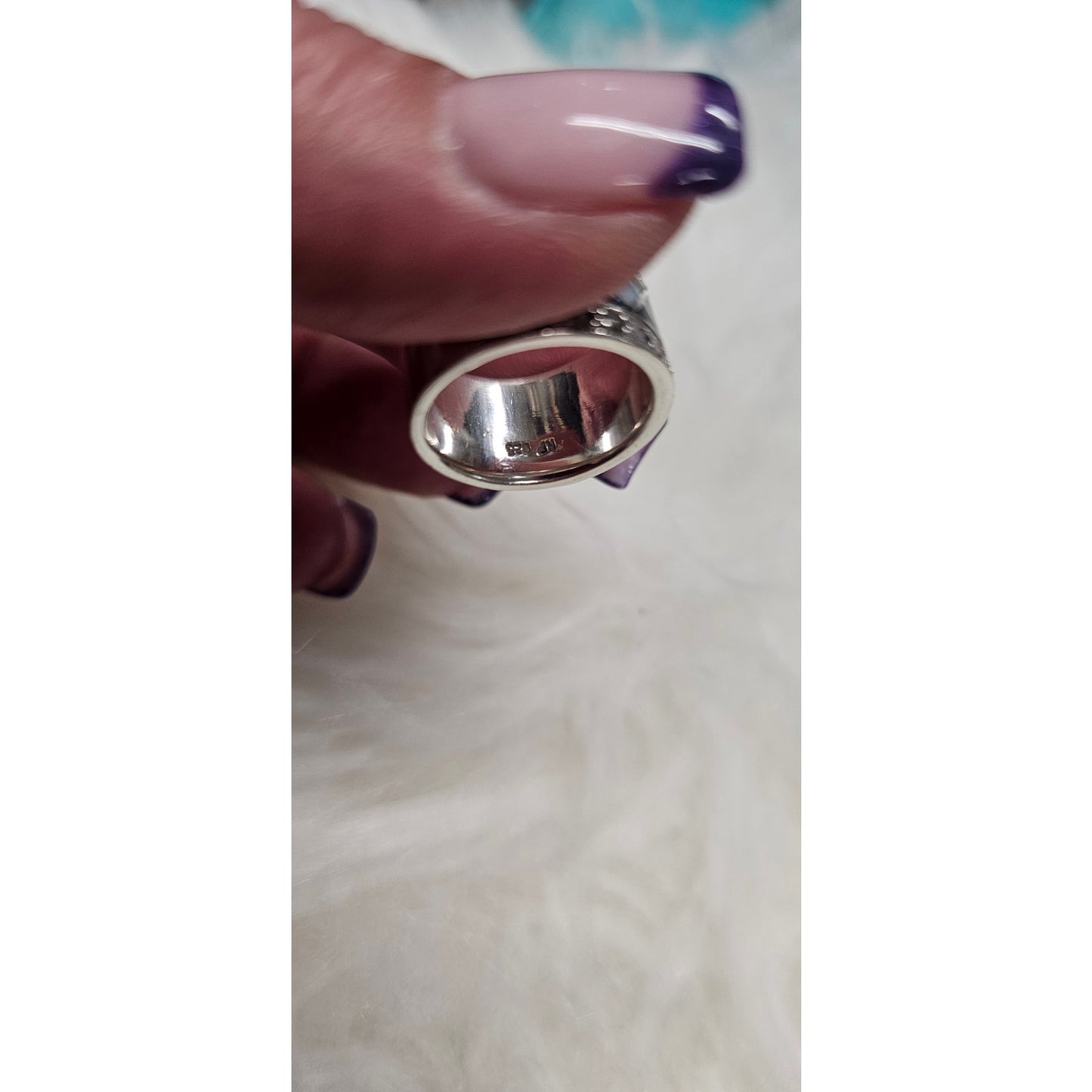 Onyx Marcasite Mother of Pearl Sterling 925 Harlequin Inlay Ring Size 7