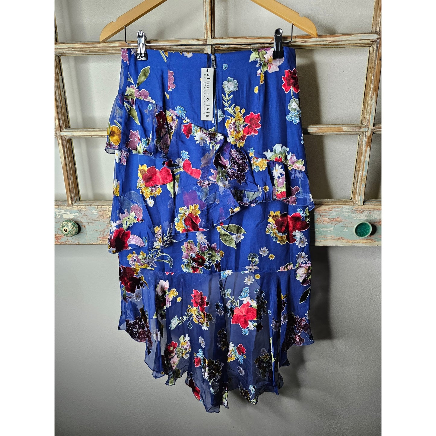 NWT Alice & Olivia Floral Asymmetrical High/Low Skirt Size 10