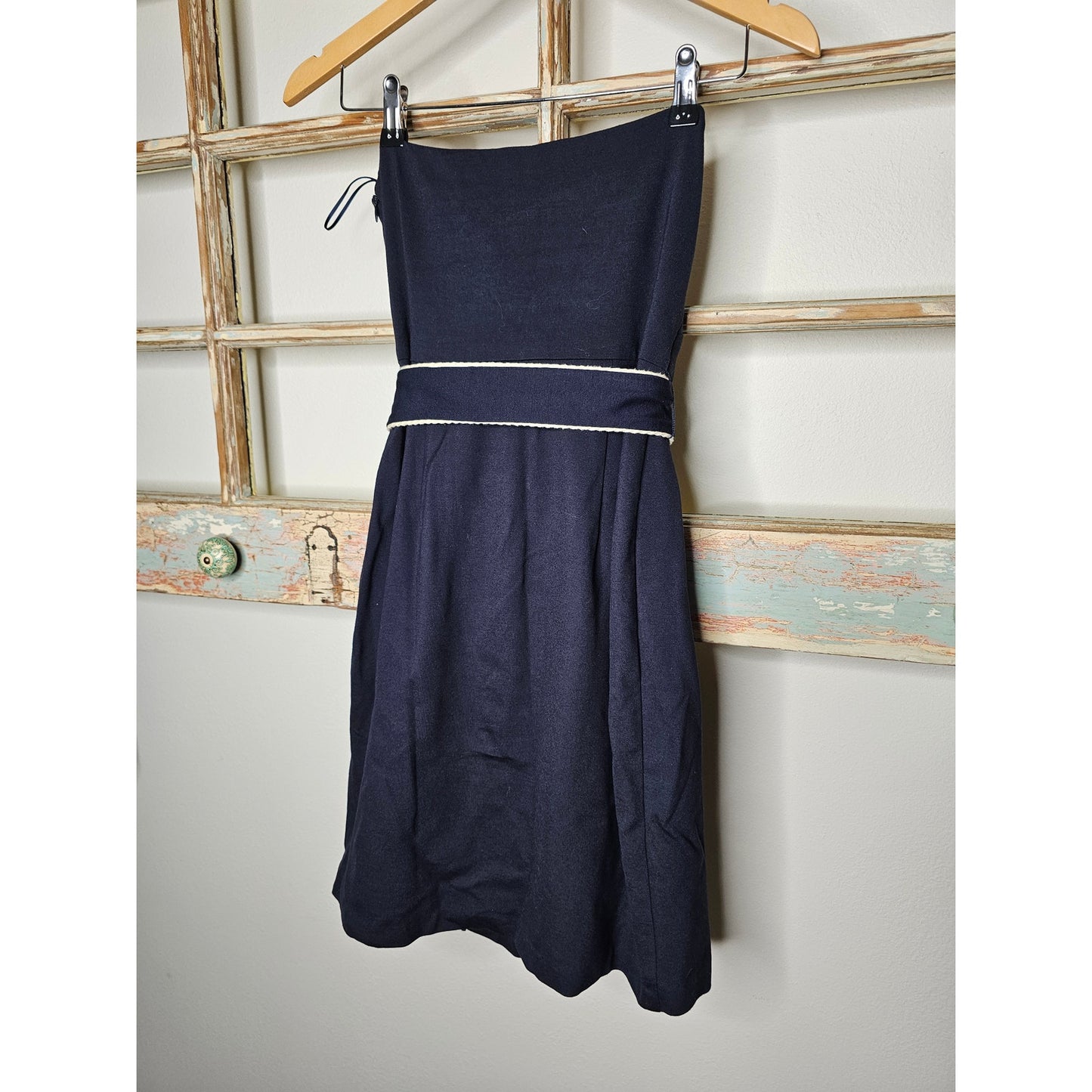 Eva Franco Halter Navy/ White Cocktail Dress Self Tie Belt Size 0
