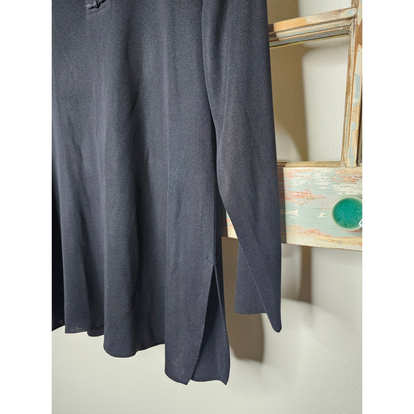 Vintage MIsook Long-Sleeve Pullover Black Tunic Side Vents Size Medium