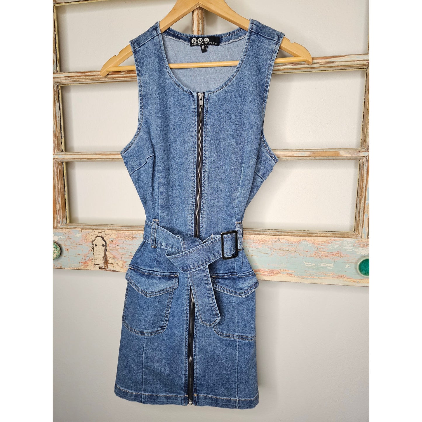 Peace Love Rewash 90's Style Denim Sleeveless Dress Ladies Size Medium