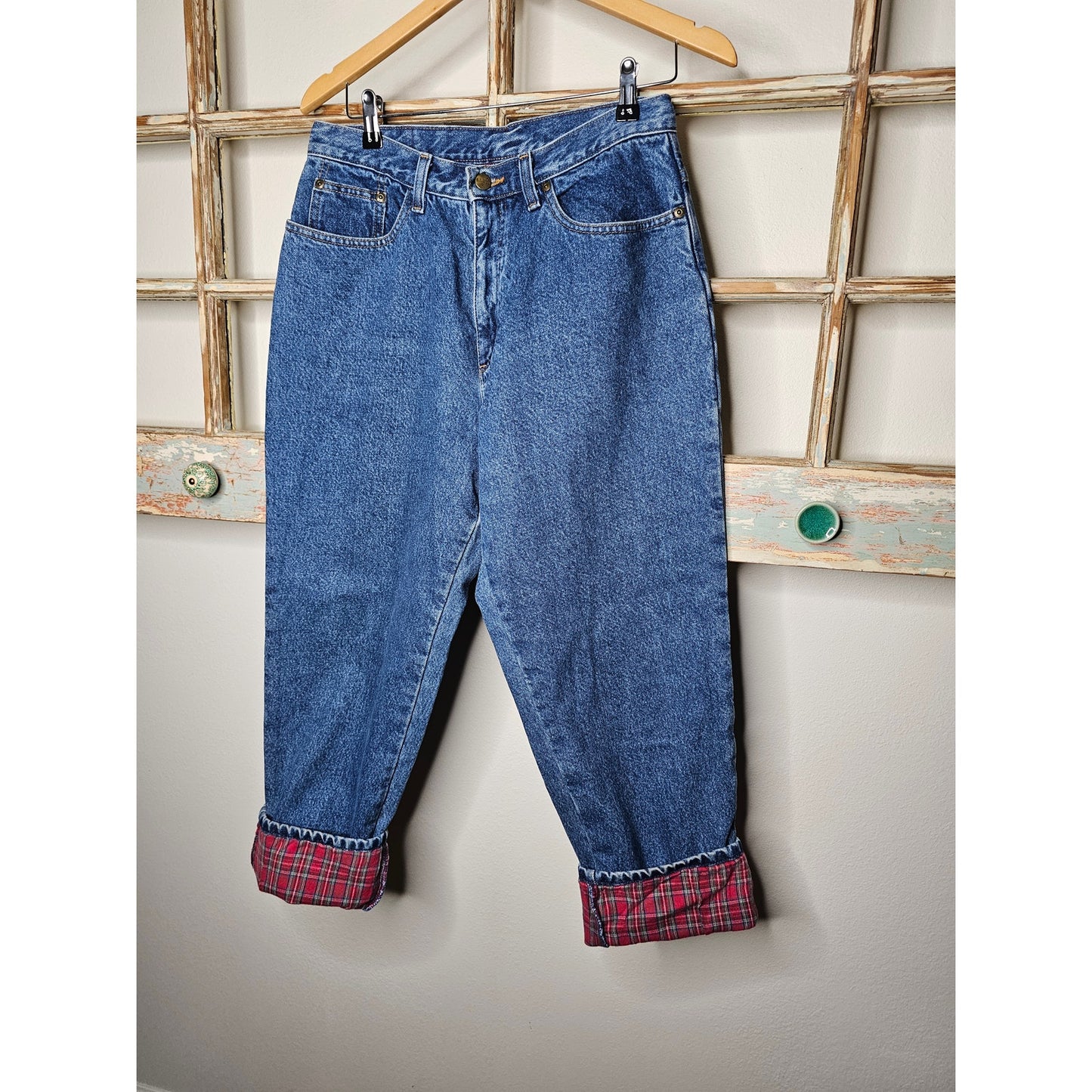 Vintage L.L. Bean Red Plaid Flannel Lined Jeans Ladie size 14P / 10