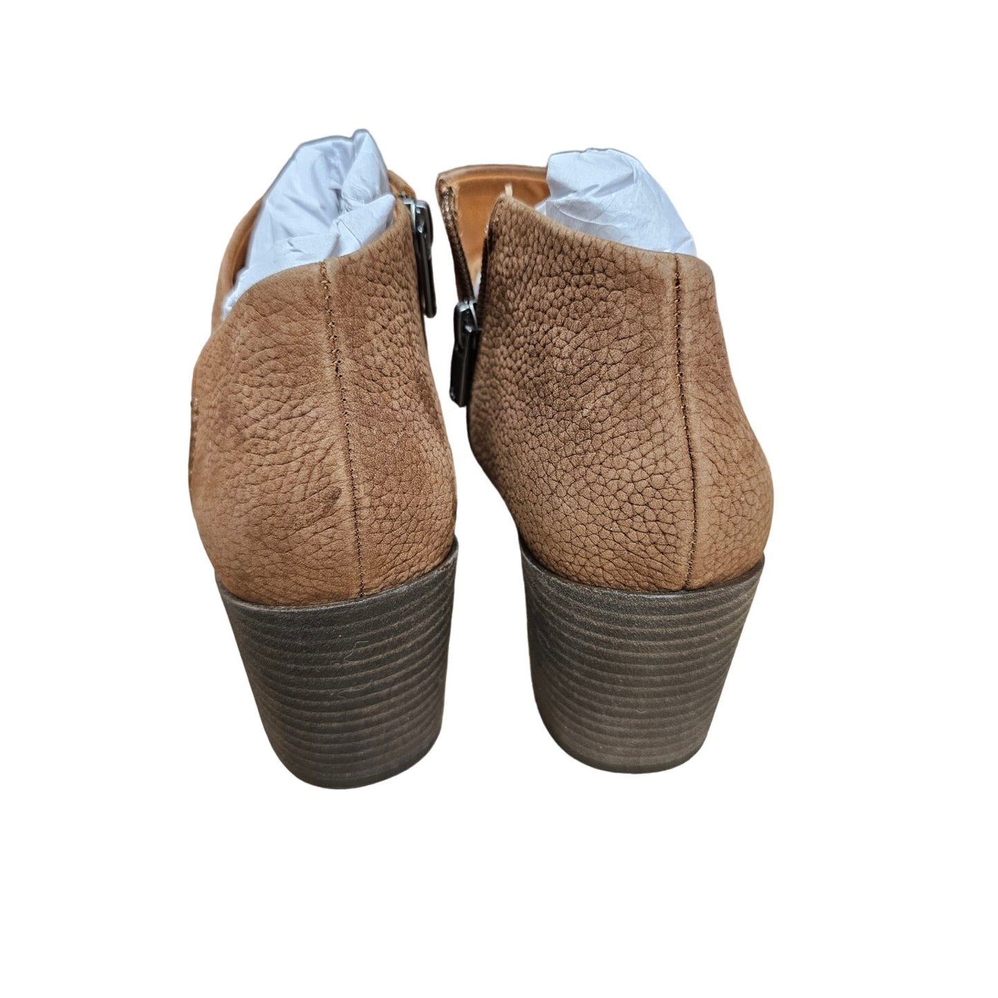 NWT Lucky Bellita Asymmetrical Block Heel Booties in Cedar tone size 8.5