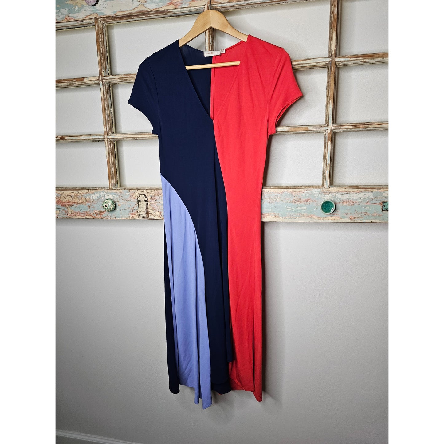 Tory Burch Walden Asymmetrical Color block Midi Dress Ladies Size Small