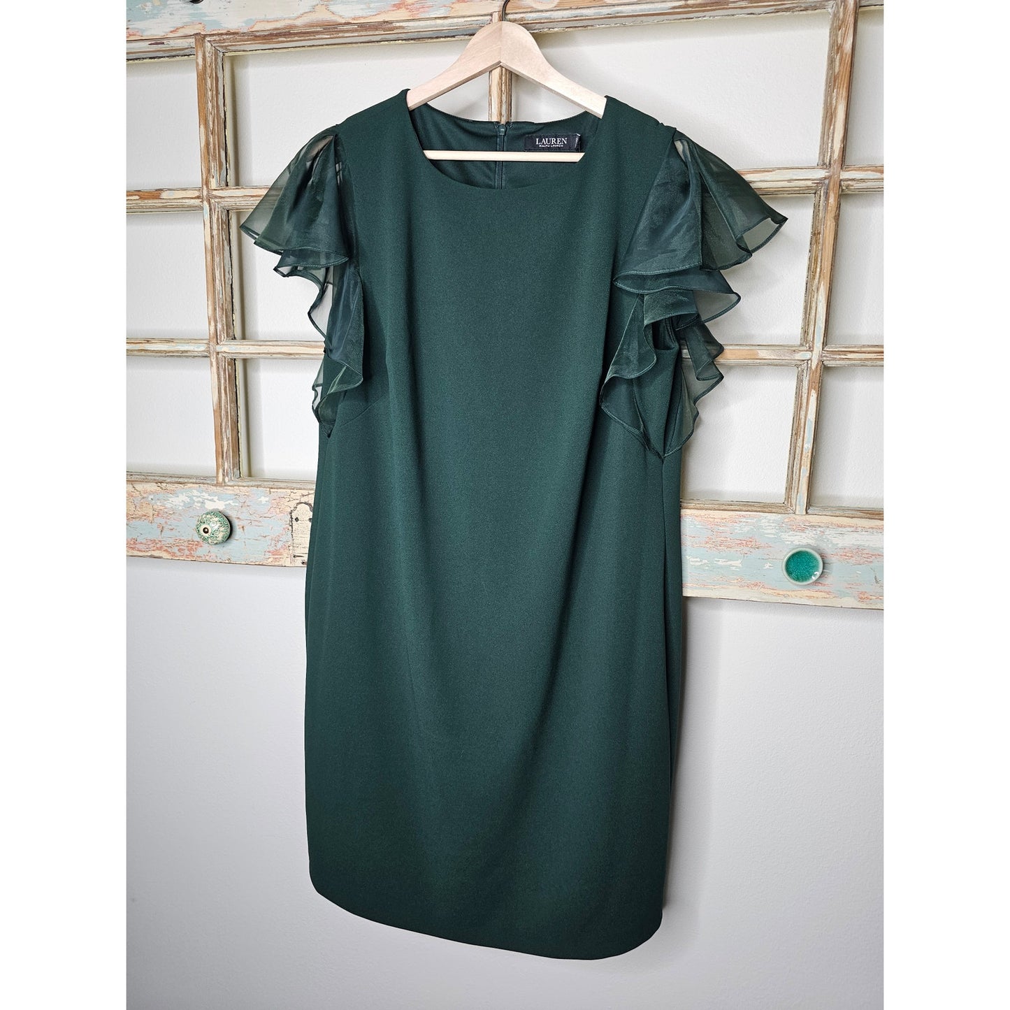 NWT Ralph Lauren Green Ruffled Sleeve Dress size 16