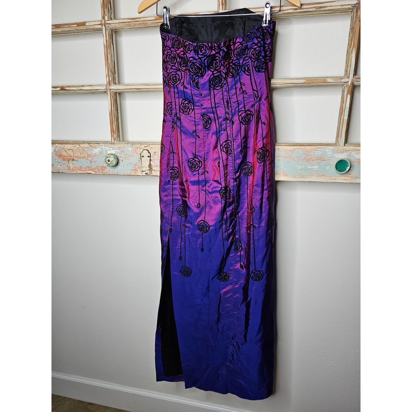 Gunne Sax Vintage Pink/Purple Iridescent Dress W/ Velvet Roses Size 5