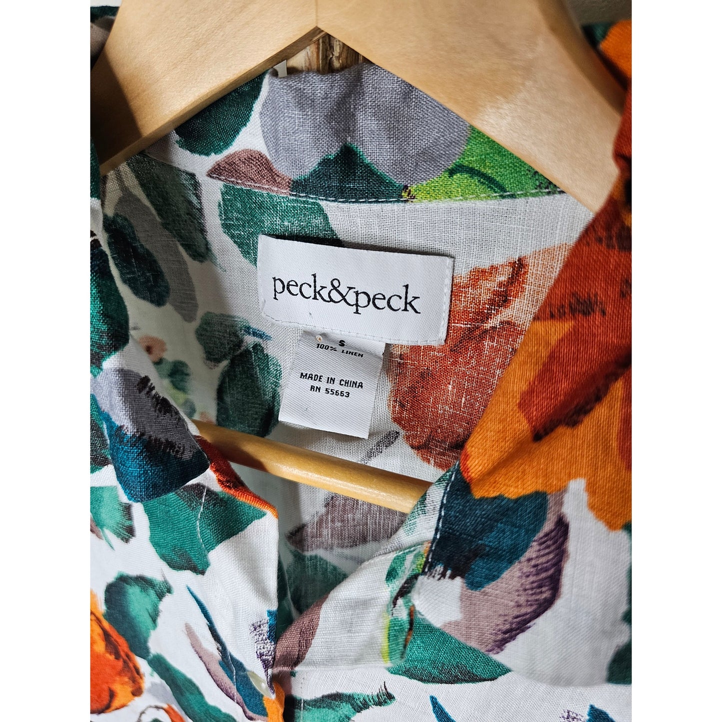 Linen Peck & Peck Fall Floral Tunic Long Sleeve Button Up Ladies size Small