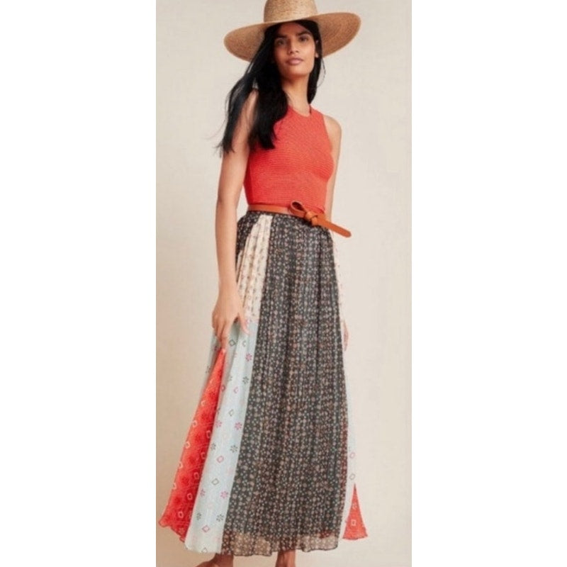 NWT Anthropologie Verb Margot Fall Colorblock lined Midi Skirt Size 4