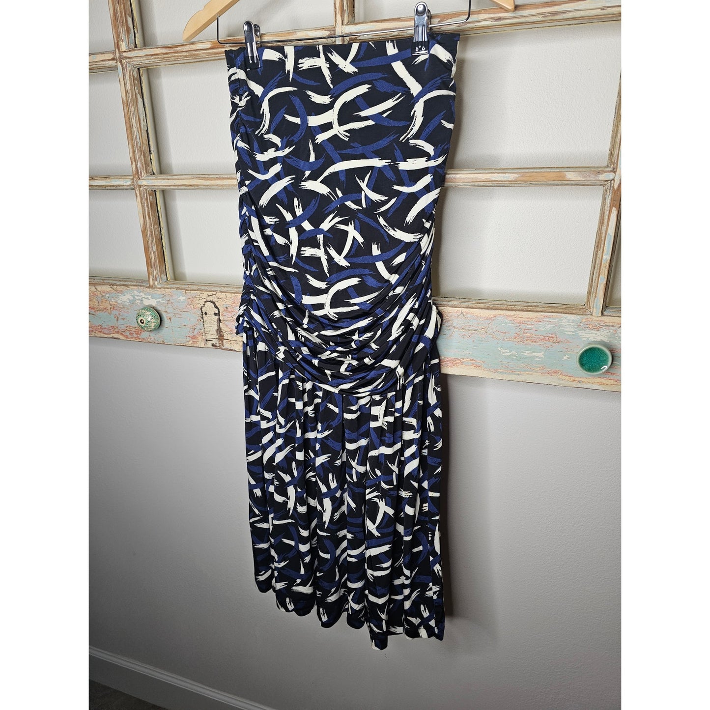 NWT Missoni Collection Black/Blue/White Strapless tube Knit Ruched Dress Size Medium