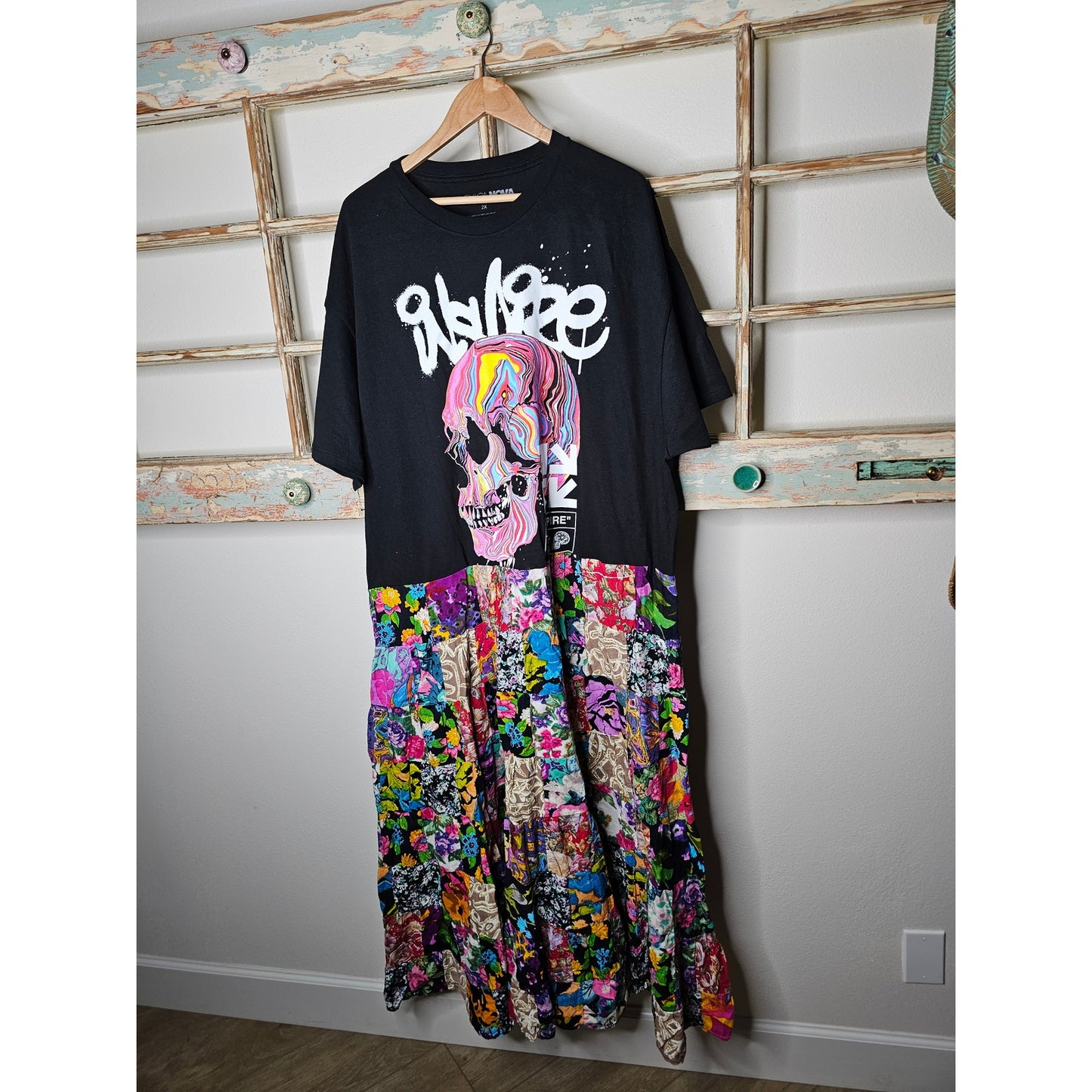 ONE OF A KIND T-Shirt BOHO flowy Patchwork Dress Ladies size 2X