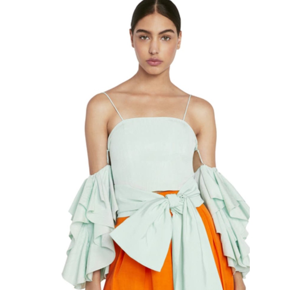 NWT Alice + Olivia Nakia Cold Shoulder Crop Top in Mint Ladies size 8