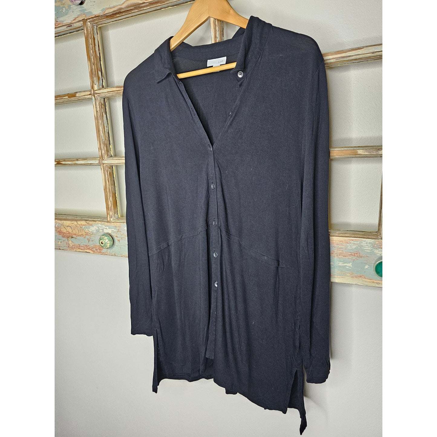 J. Jill Black V-Neck Button Up Tunic Style Ladies Top Size XL