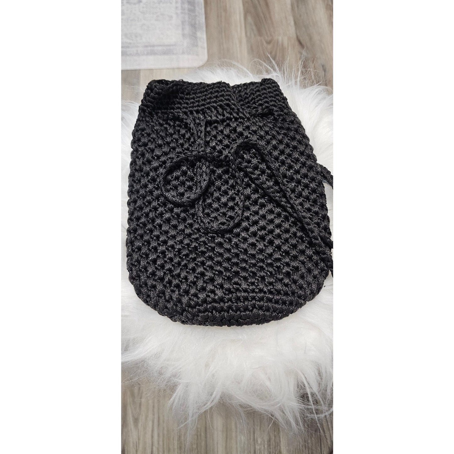 Vintage Crochet Black Bag Hand Or Shoulder Carry