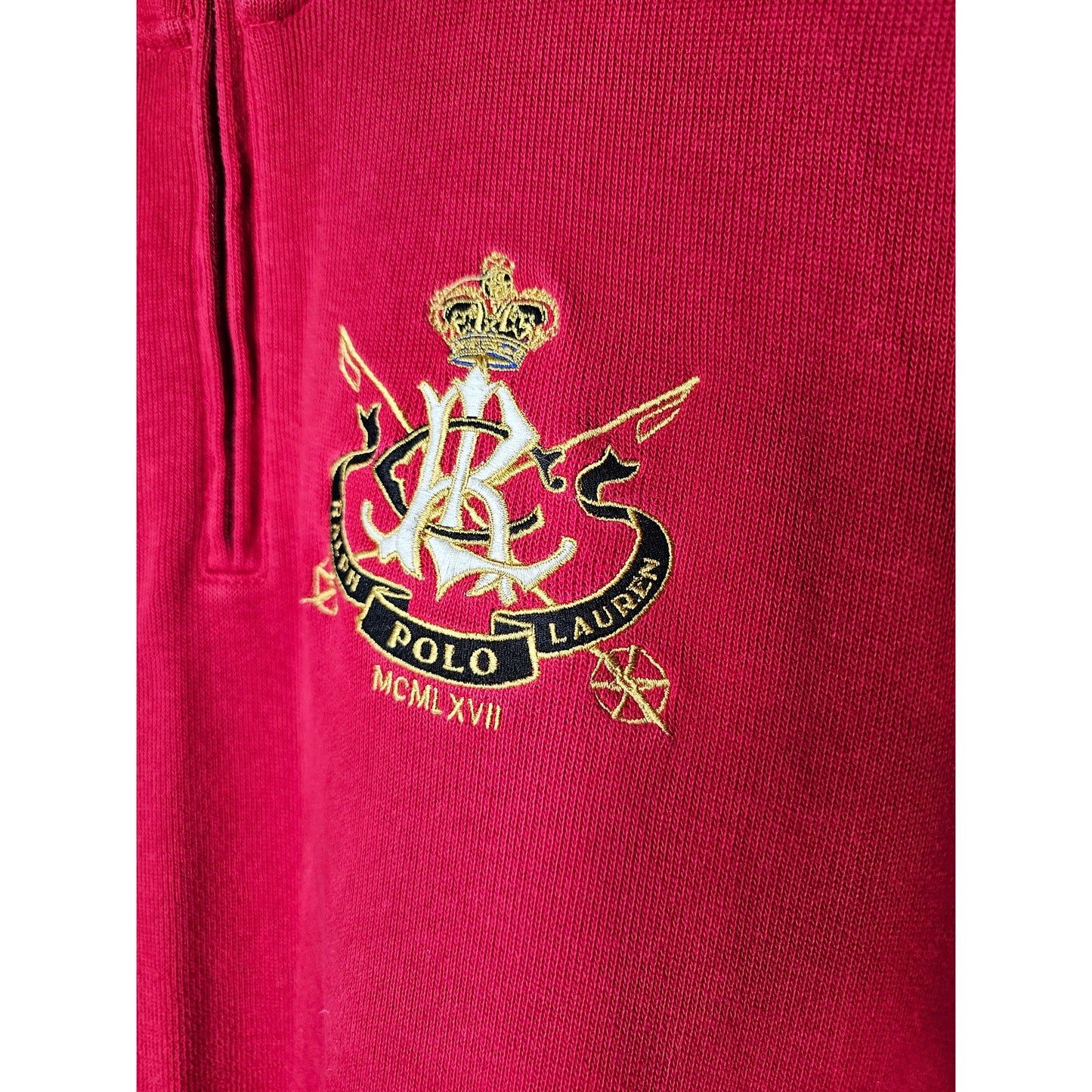 Polo Ralph Lauren Pullover 1/4 zip with crest Red, Cream, Black Ladies Medium