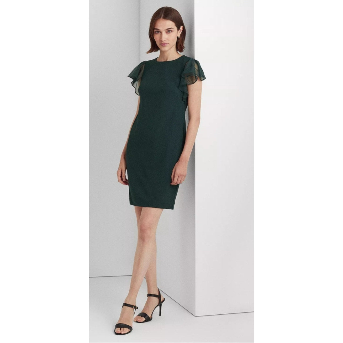 NWT Ralph Lauren Green Ruffled Sleeve Dress size 16