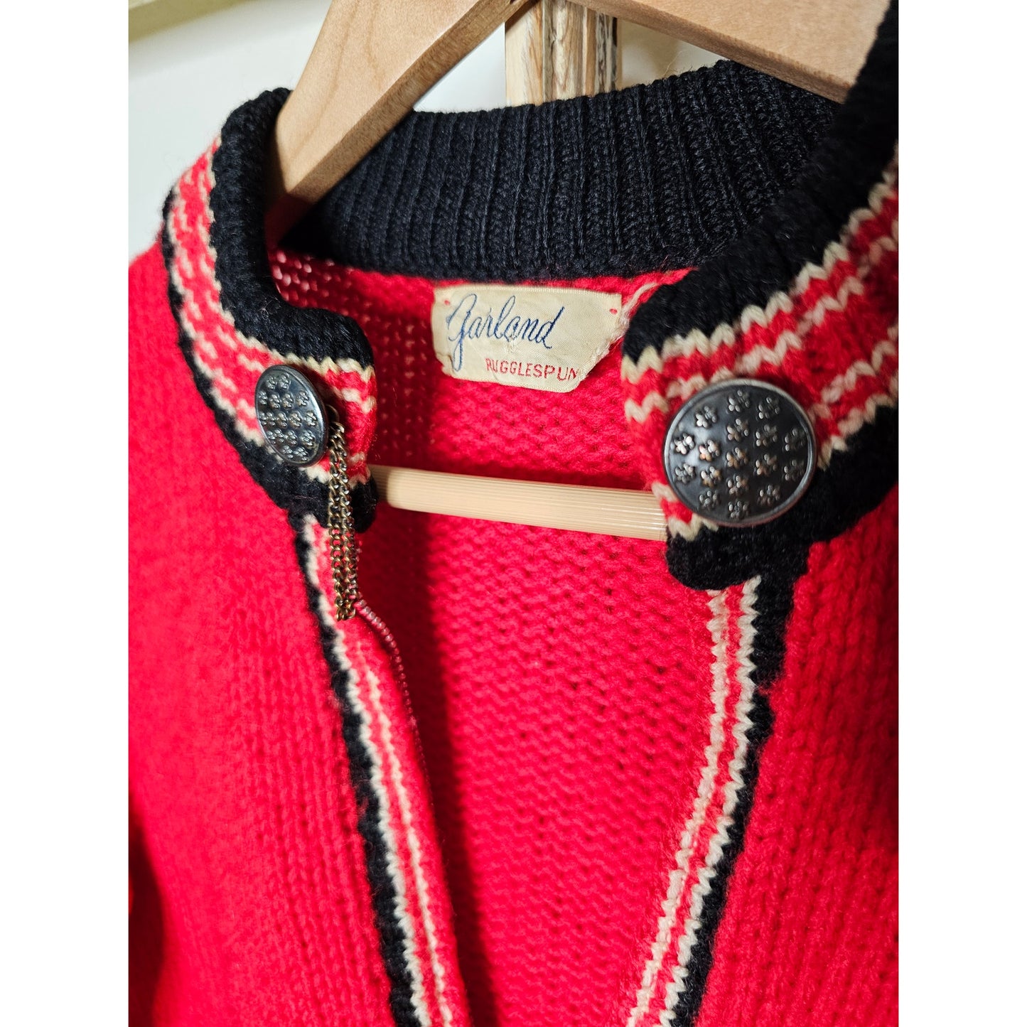 Vintage Red/Blue/White GARLAND Cardigan W/ Silver Top Buttons Ladies size small