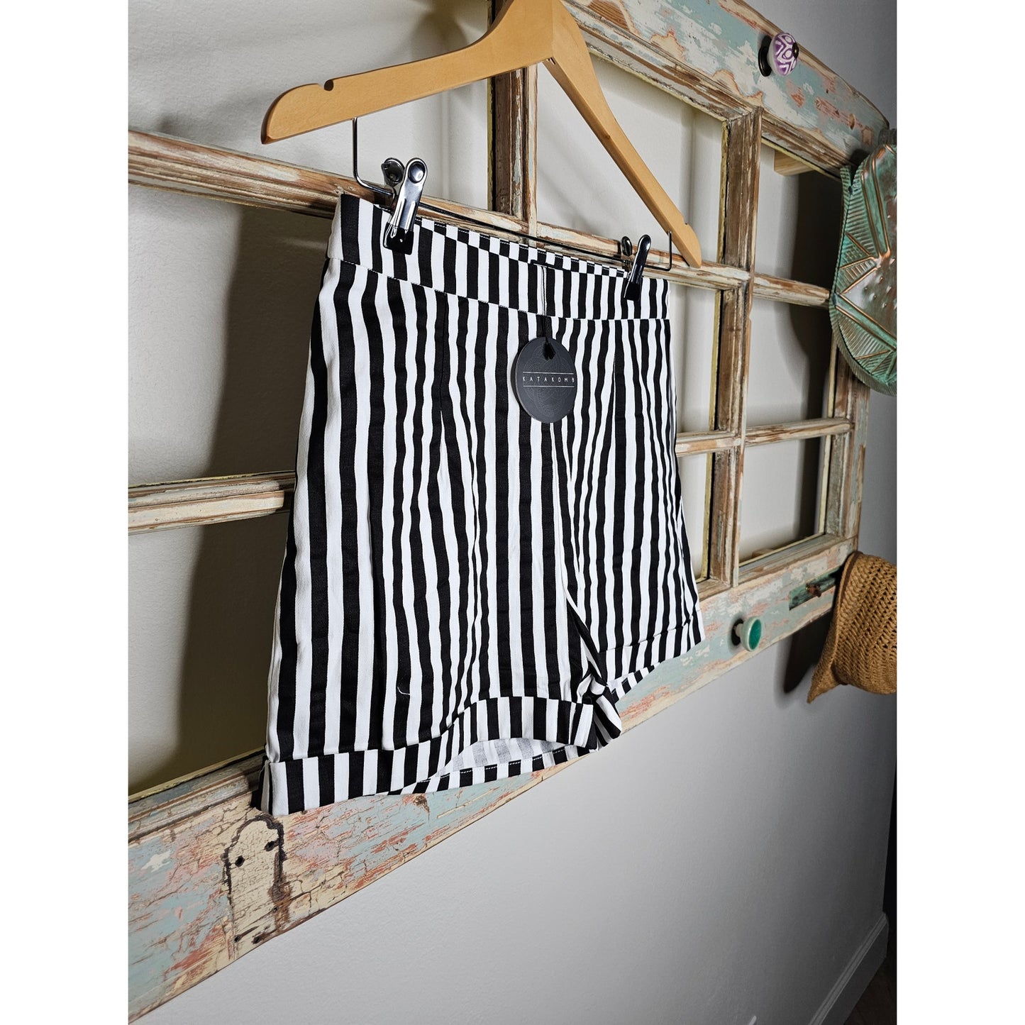 NWT Katakomb 50s Connie Striped Shorts in Black/White Size XS