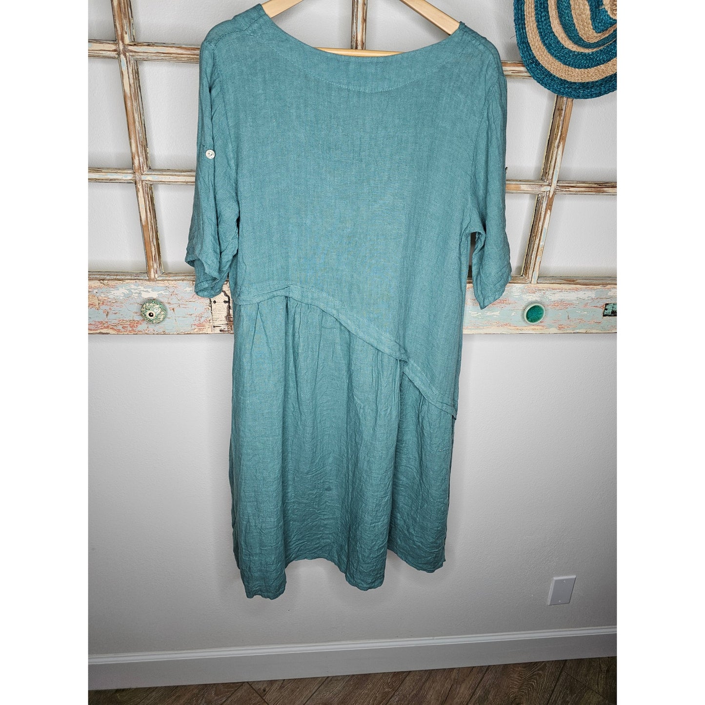 Linen Italian Made Blue/Green Dress Ladies Size Medium