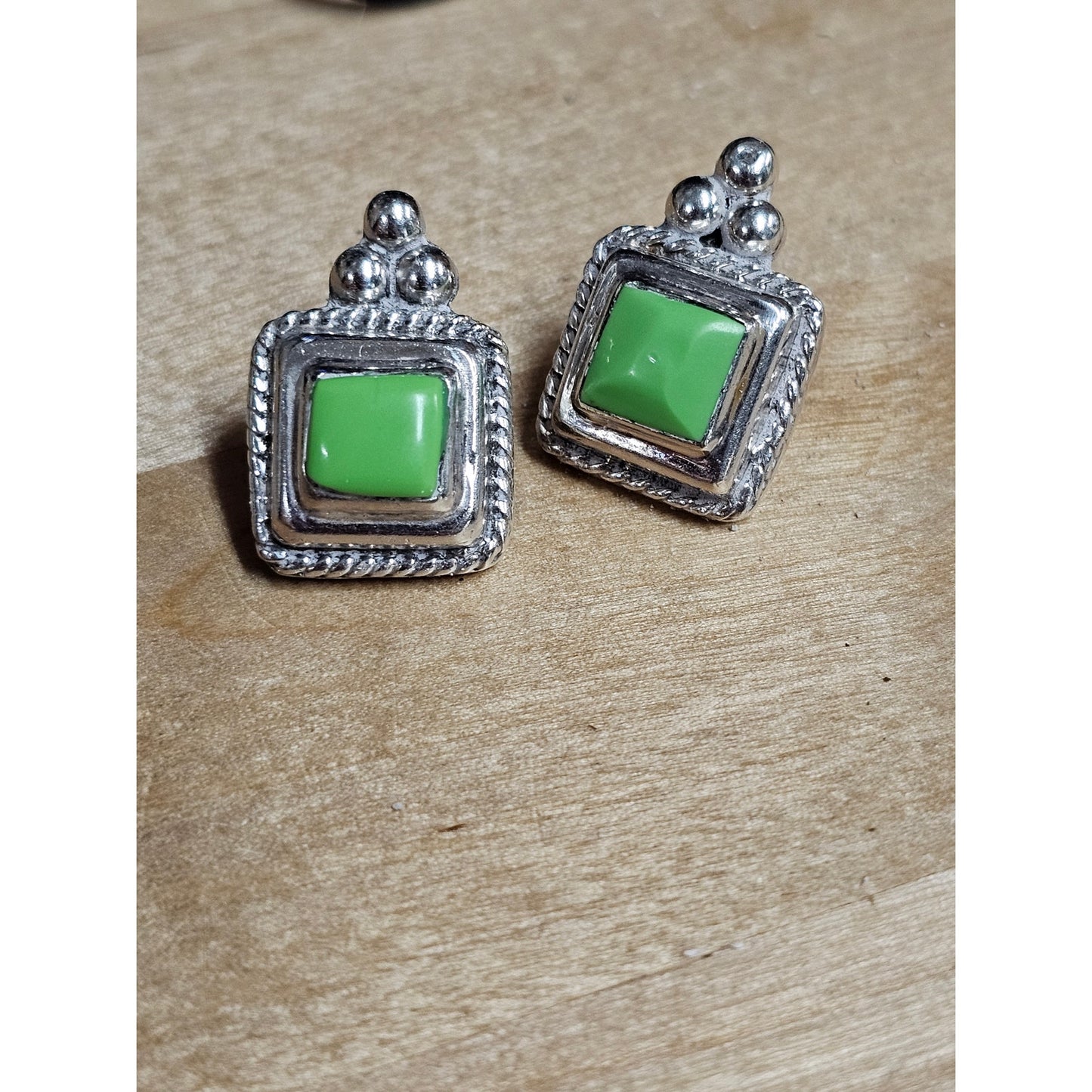 TAXCO Sterling Silver Green Turquoise Post Earrings