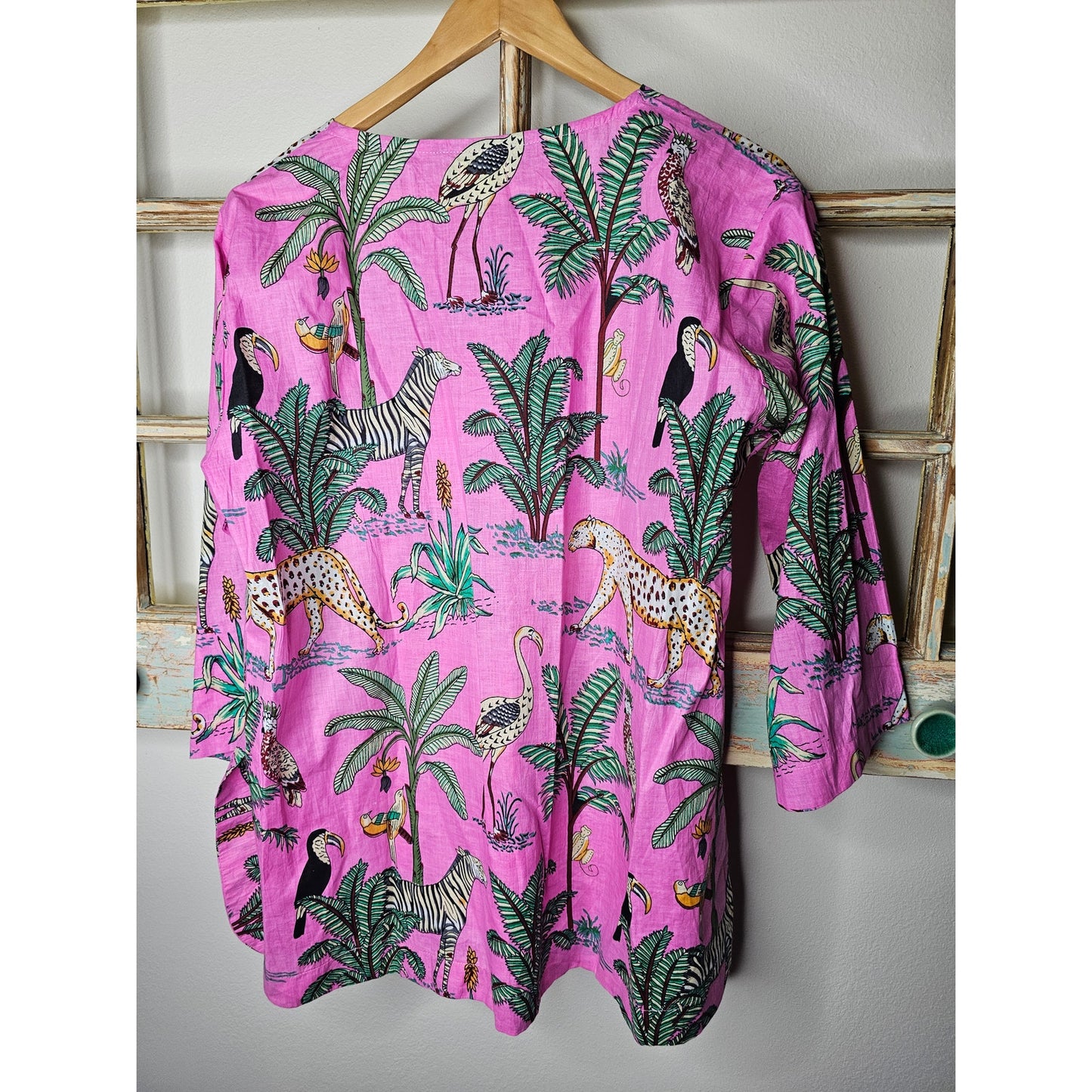 Pink Jungle Print Pullover Tunic Ladies Size Medium by Little Tibet Boutique