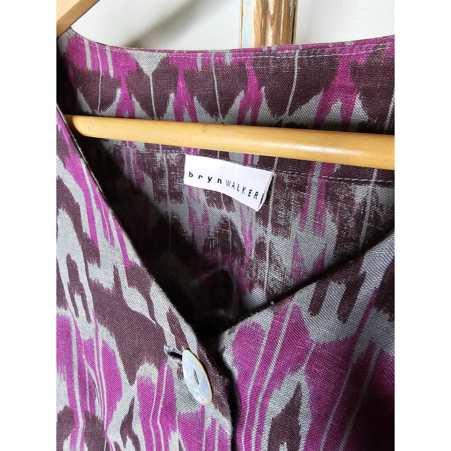 Bryn Walker Linen Ikat Print One Button Over shirt Ladies size Medium