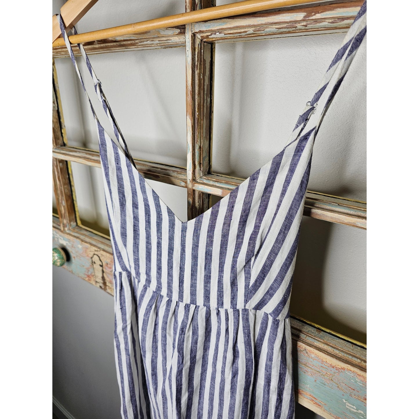 Linen Antibes Blanc Ladies Lined Striped Tiered Midi Dress Ladies Size 6