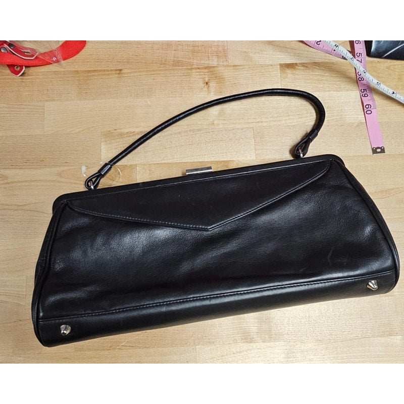 Vintage Black Leather Victoria Wieck Rectangular Handbag