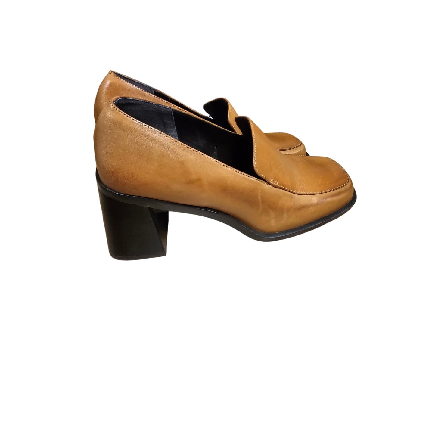 Saddle Leather Neutral Chunky Heel Loafers Ladies size 8 Made in Brazil