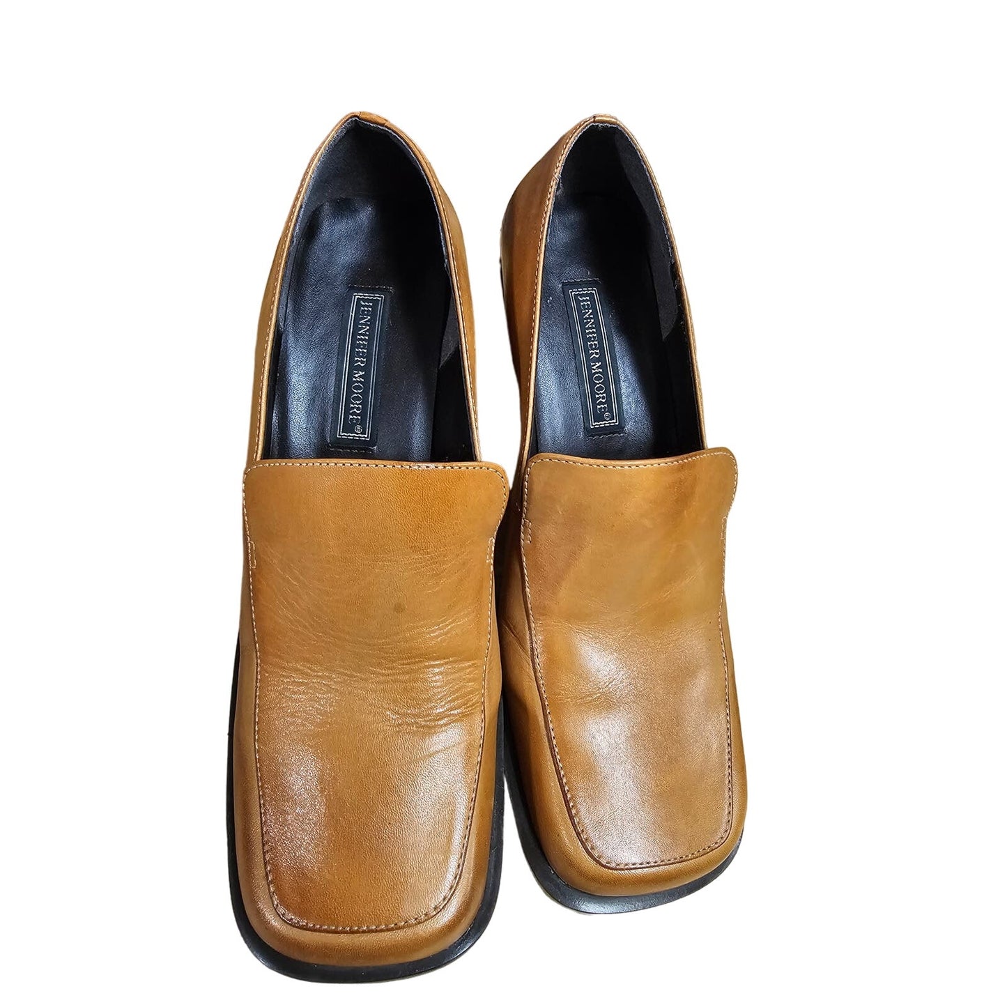 Saddle Leather Neutral Chunky Heel Loafers Ladies size 8 Made in Brazil